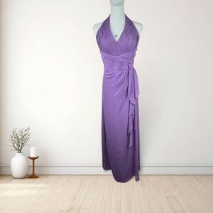y2k lavender halter chiffon maxi dress draped wrap prom formal romantic